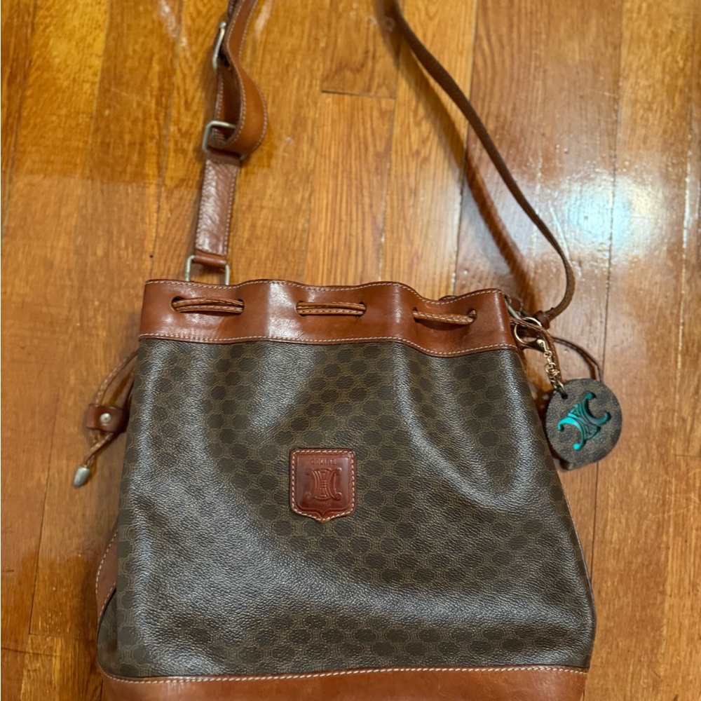 Vintage Celine Brown Monogram Drawstring Shoulder Bag